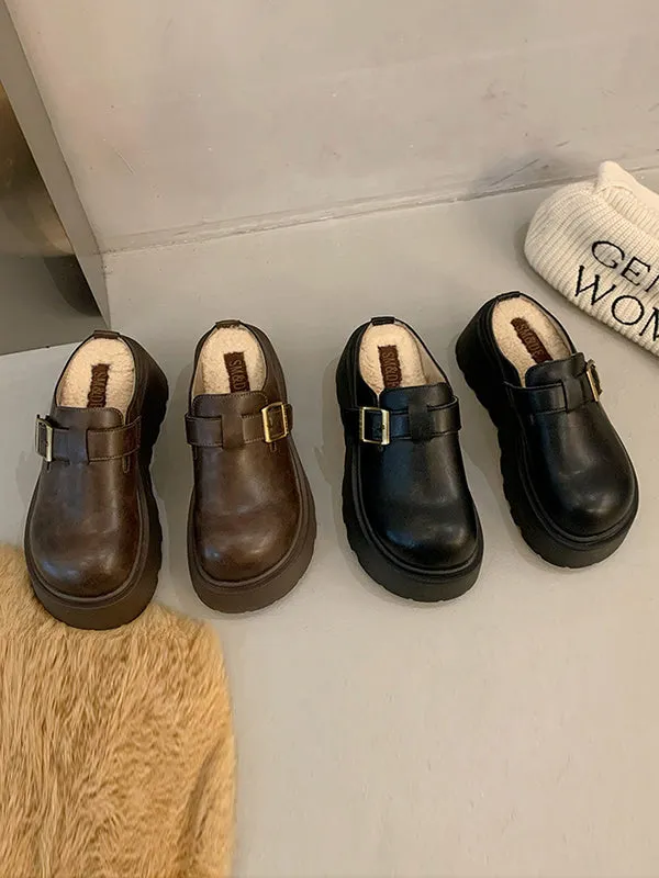 Belt Buckle Round-Toe Split-Joint Slippers&Mules Platform Shoes Loafers