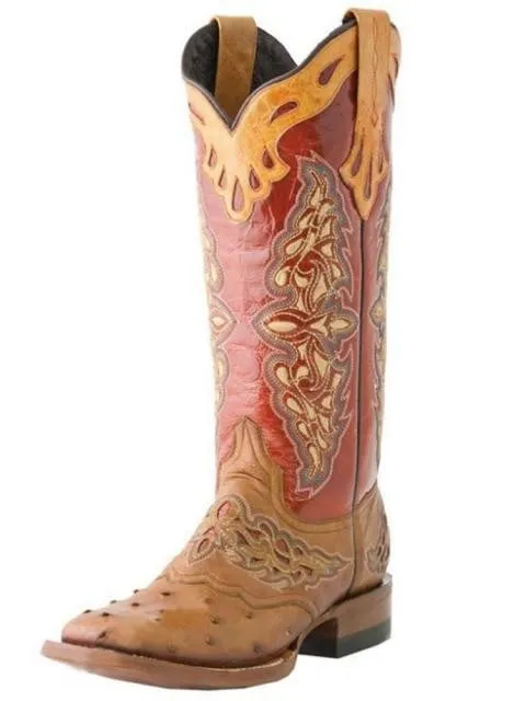 Big Size 43 Vintage Square Heels Autumn Winter Shoes Woman Western Cowboy Boots