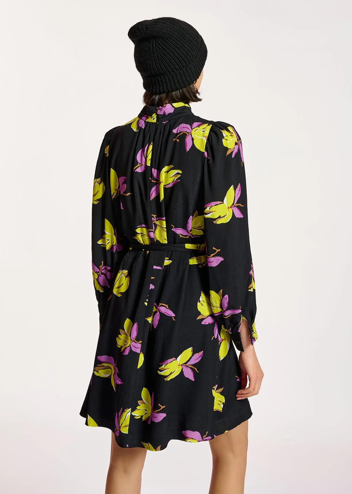 Black floral-printed mini dress