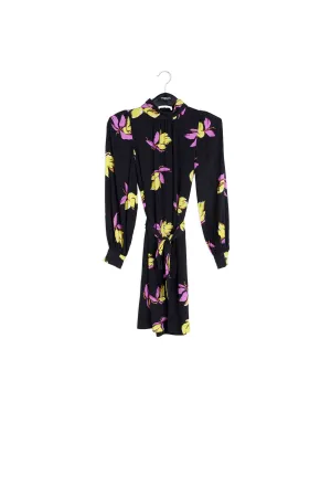 Black floral-printed mini dress