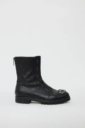 Black Leather Hatcher Jewel Combat Boot
