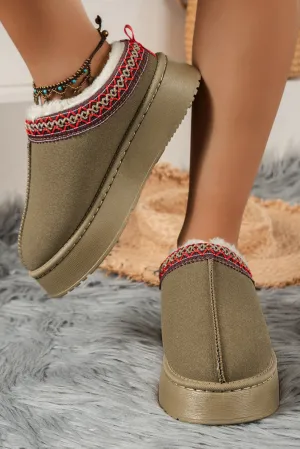 Black Suede Contrast Print Round Toe Slippers
