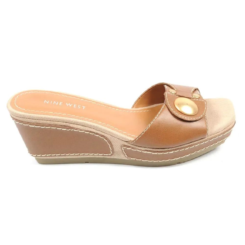 Brown 6.5 US - 37 EUR Nine West Womens Flatform Sandal NWZOILO DK NATURAL