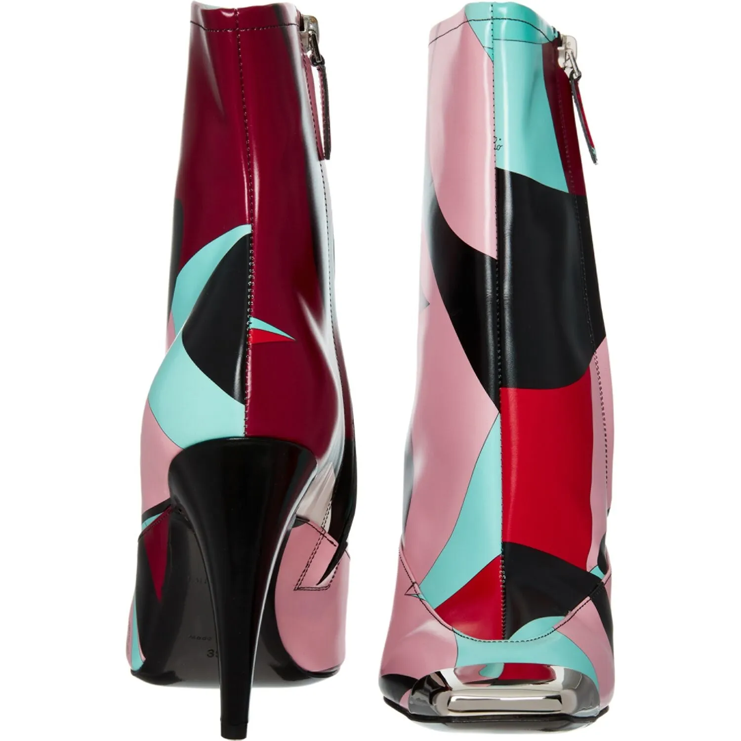 EMILIO PUCCI  Pink Patterned Leather Heeled Ankle Boots