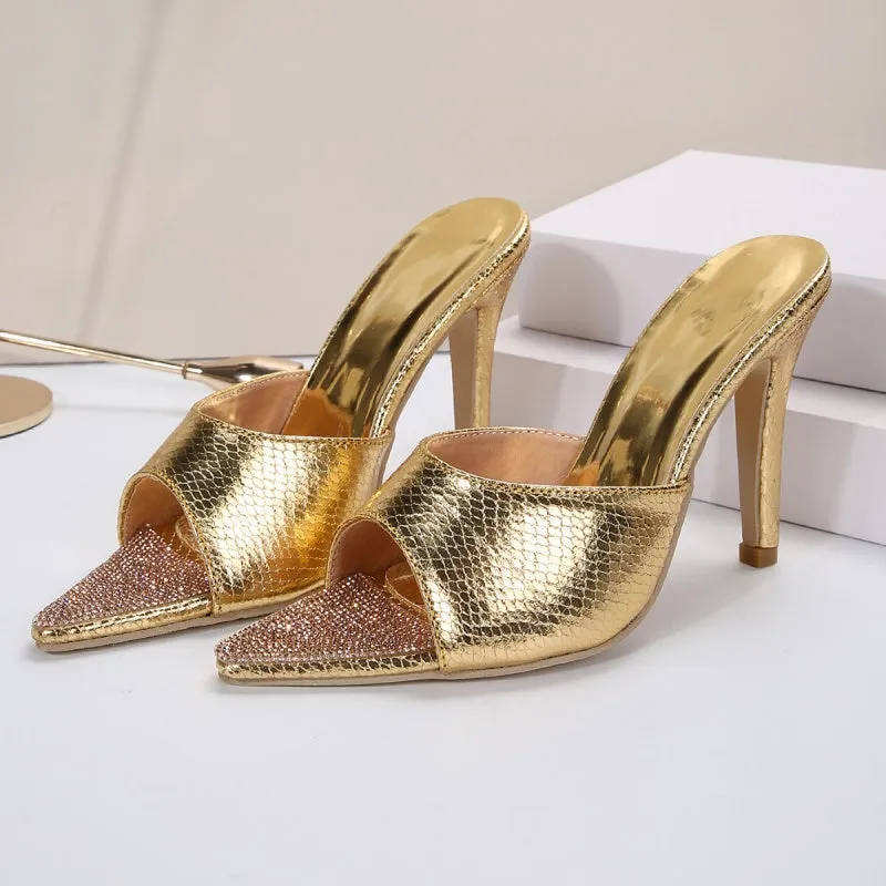 JOSKAA Casual Patchwork Rhinestone Pointed Out Door Shoes (Heel Height 3.54in)