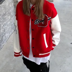 Joskaa Christmas Gift Female new autumn letter embroidery blue baseball uniform couple y2k loose retro fried street large size stitching jacket 2024