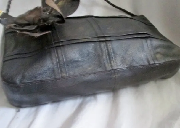 MARC & MARC SHARIF Textured LEATHER FLORAL Shoulder Bag Crossbody BROWN