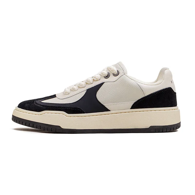 Men Fashion Patchwork Leather Flat Court Sneakers