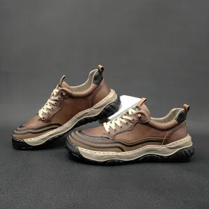 Men Minimalist Patchwork Cowhide Flat Casual Shoes