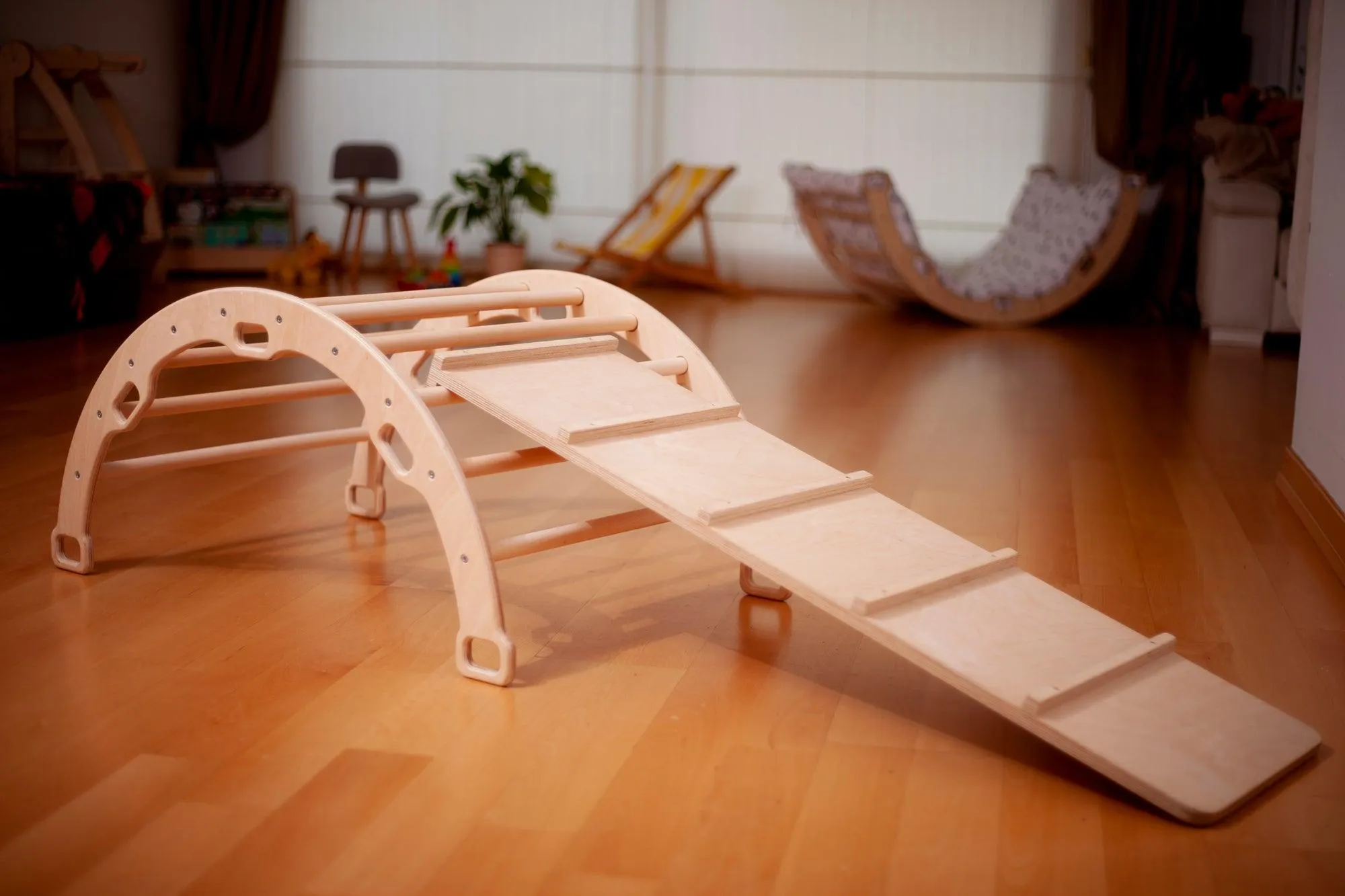 Montessori Baby Play Climber Set Wooden Climbing Arch Rocker & Ramp & Pillow