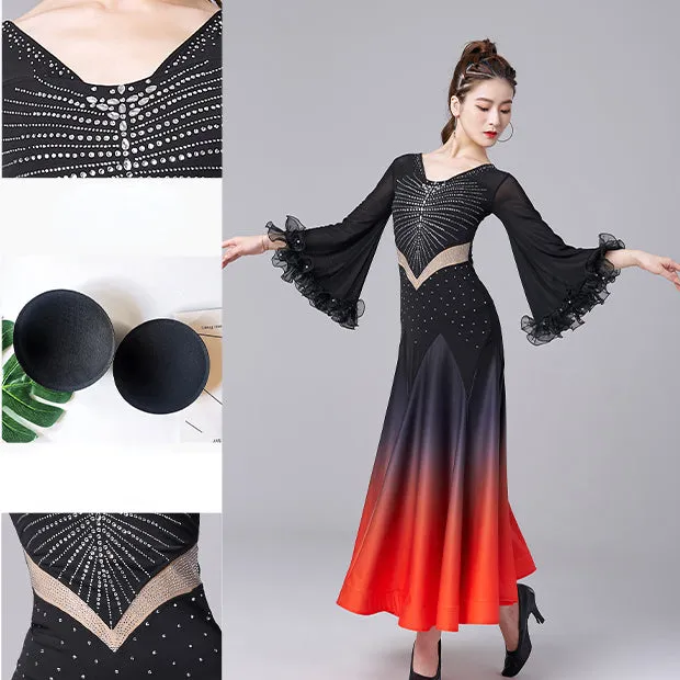Patchwork Ballroom Dance Dress with Rhinestones