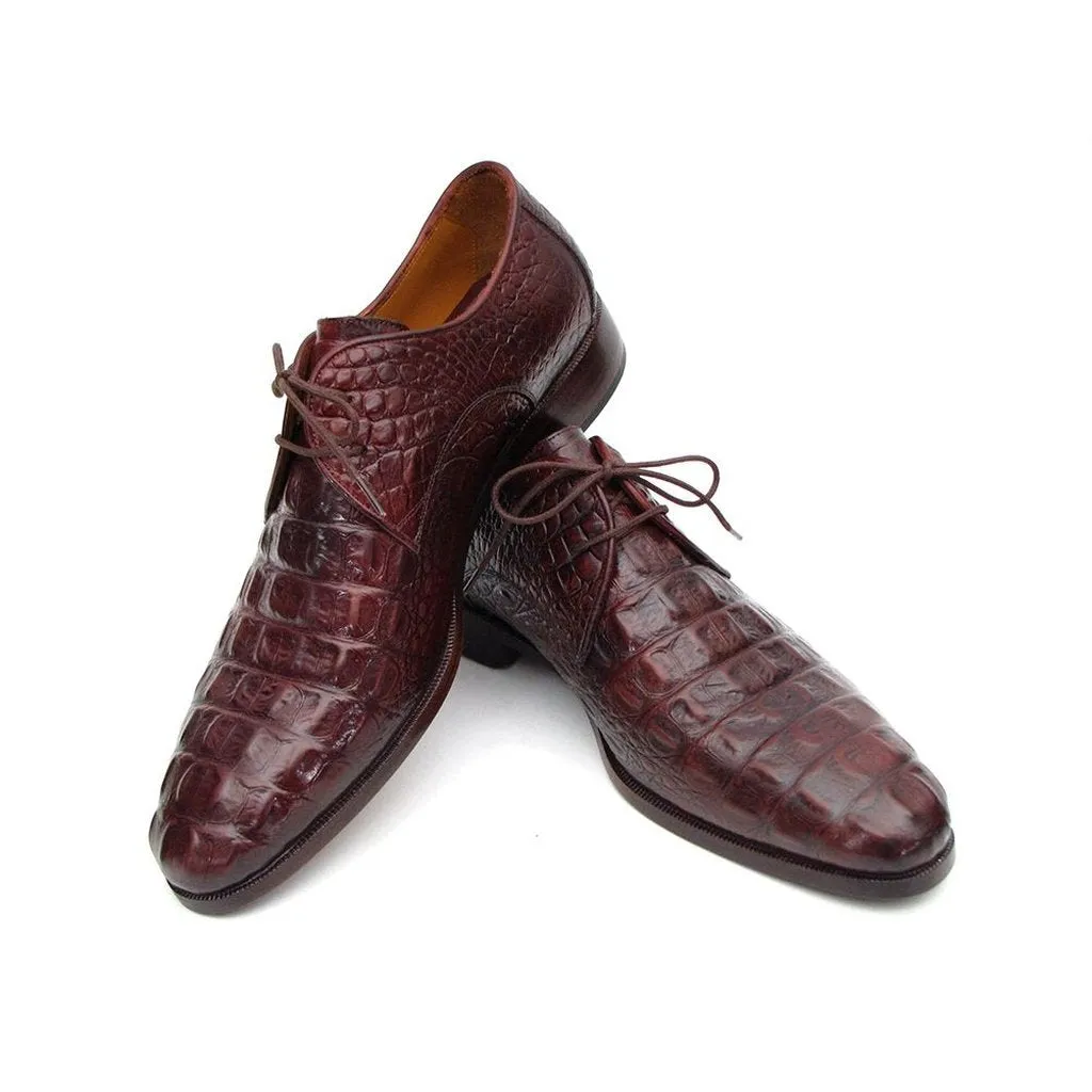 Paul Parkman Brown & Bordeaux Crocodile Embossed Calfskin Derby Shoes (ID#1438BRD)