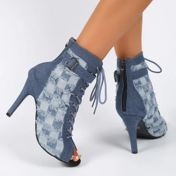 Purpdrank - Baby Blue Casual Patchwork Frenulum Zipper Fish Mouth Out Door Shoes (Heel Height 3.15in)
