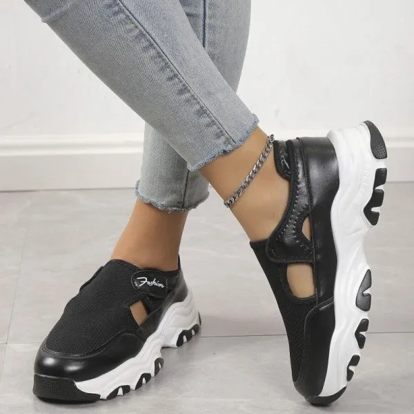 Purpdrank - Black Casual Hollowed Out Patchwork Contrast Round Comfortable Out Door Shoes