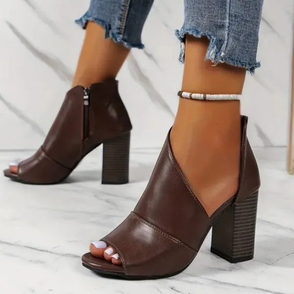 Purpdrank - Grey Casual Patchwork Asymmetrical Fish Mouth Out Door Wedges Shoes (Heel Height 3.54in)