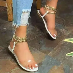 Purpdrank - White Sexy Street Patchwork Chains Opend Comfortable Out Door Shoes