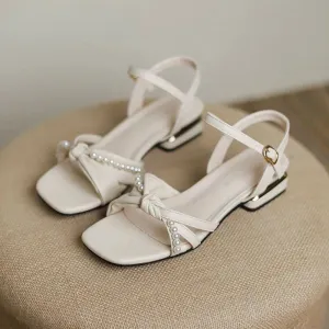 Sohiwoo Summer 2024 Thick Heel Block Sandals for Women Chunky Open Toe Outdoor Ladies Shoes with Low Heels Footwear Bow Comfort F Sale H