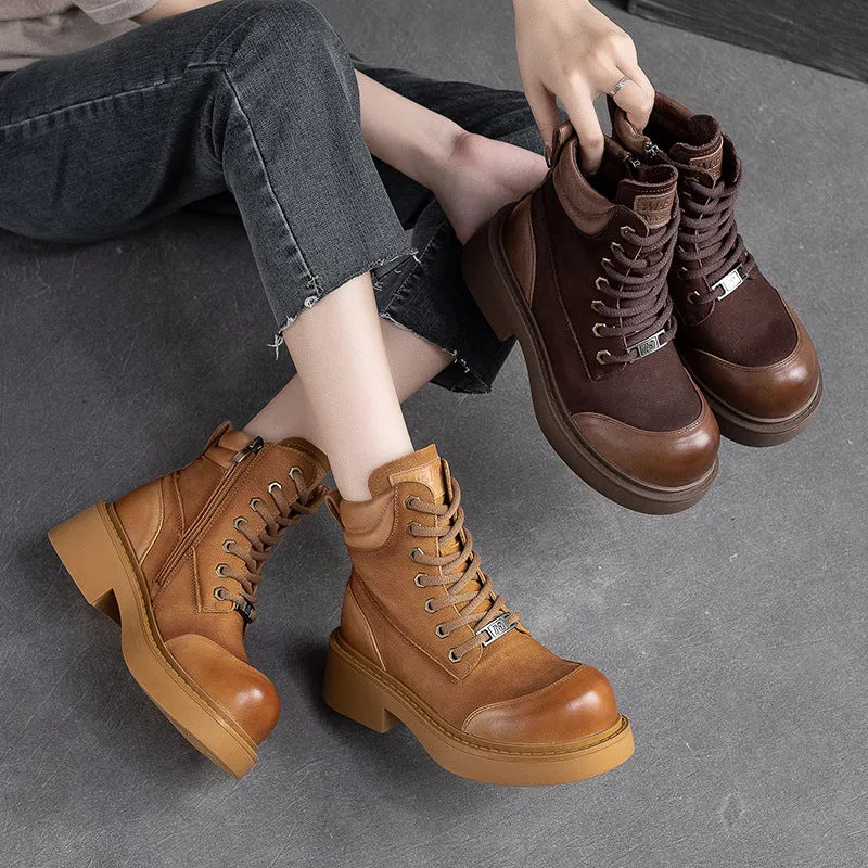 Women Retro Minimalist Patchwork Leather Boots