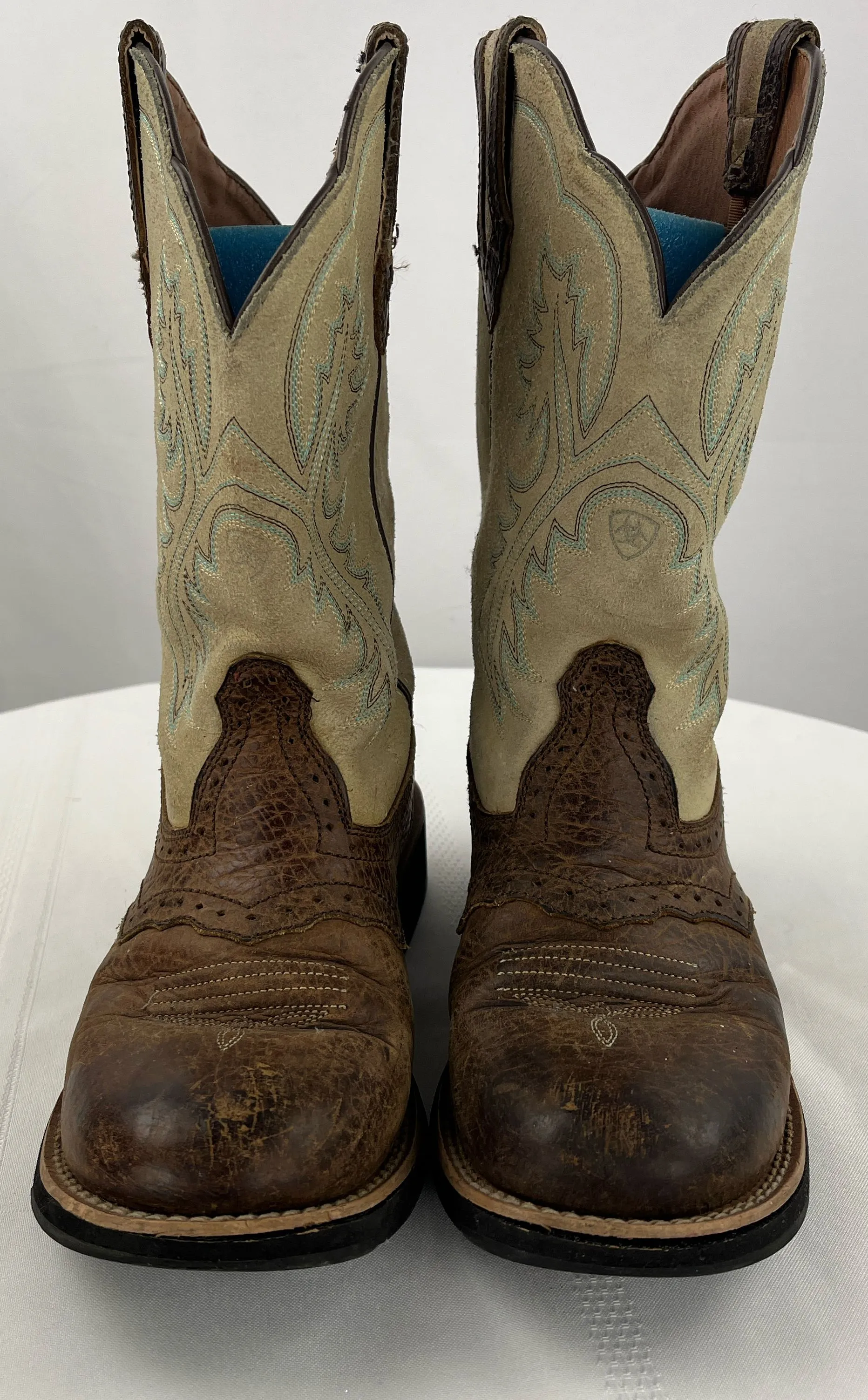 Women's Ariat Fatbaby Tan Teal Leather Cowgirl Western Boots 10005904 Size 7.5B